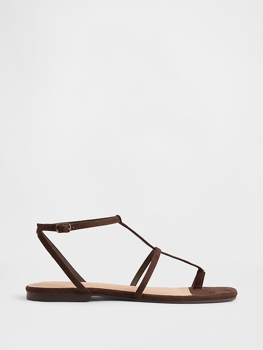 Image number 1 showing, Vegan Suede T-Strap Sandals