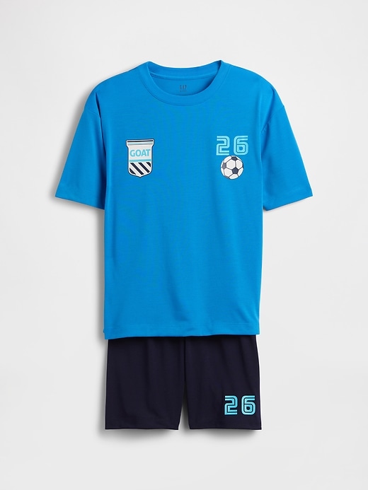 Image number 1 showing, Kids Recycled Oversized Soccer PJ Short Set