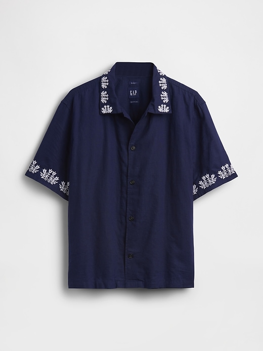 Image number 5 showing, Linen-Cotton Relaxed Straight-Hem Shirt