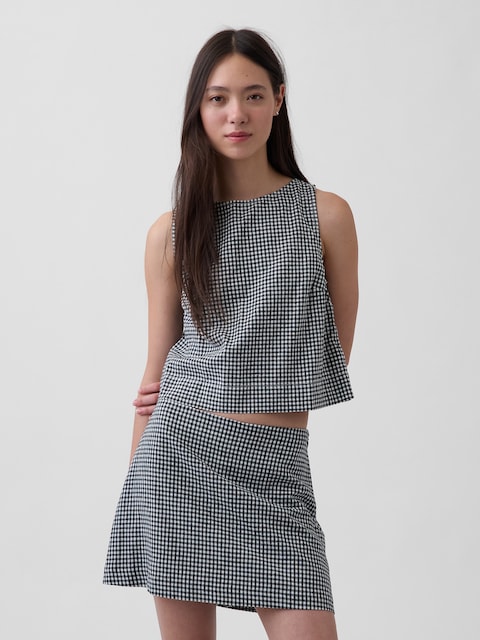 Linen-Blend Crop Shell Tank Top