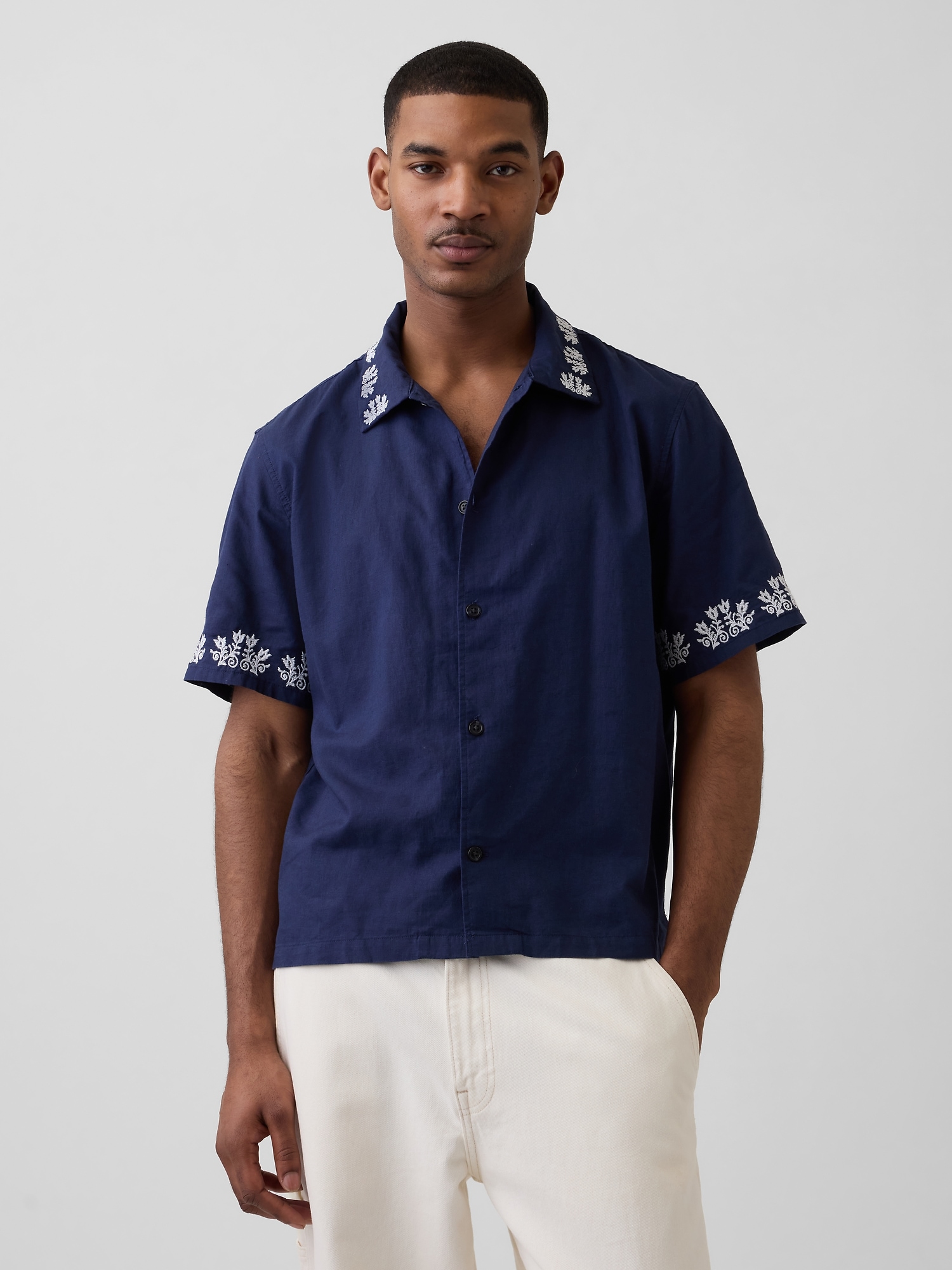 Linen-Cotton Relaxed Straight-Hem Shirt