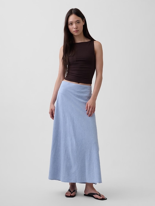 Image number 1 showing, Linen-Blend Maxi Slip Skirt