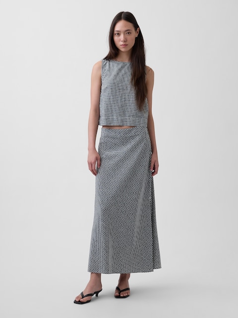 Linen-Blend Maxi Slip Skirt