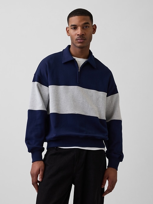 Image number 1 showing, Adult Heavyweight Oversized Quarter-Zip Polo Sweatshirt