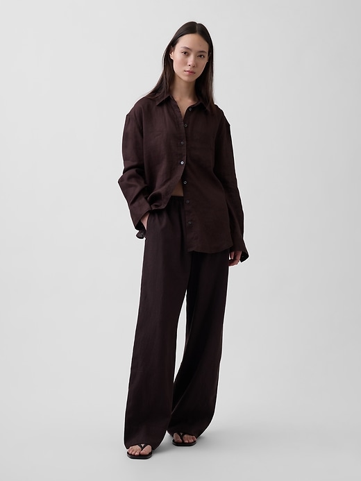 Image number 1 showing, Linen-Blend Relaxed Wide-Leg Pants