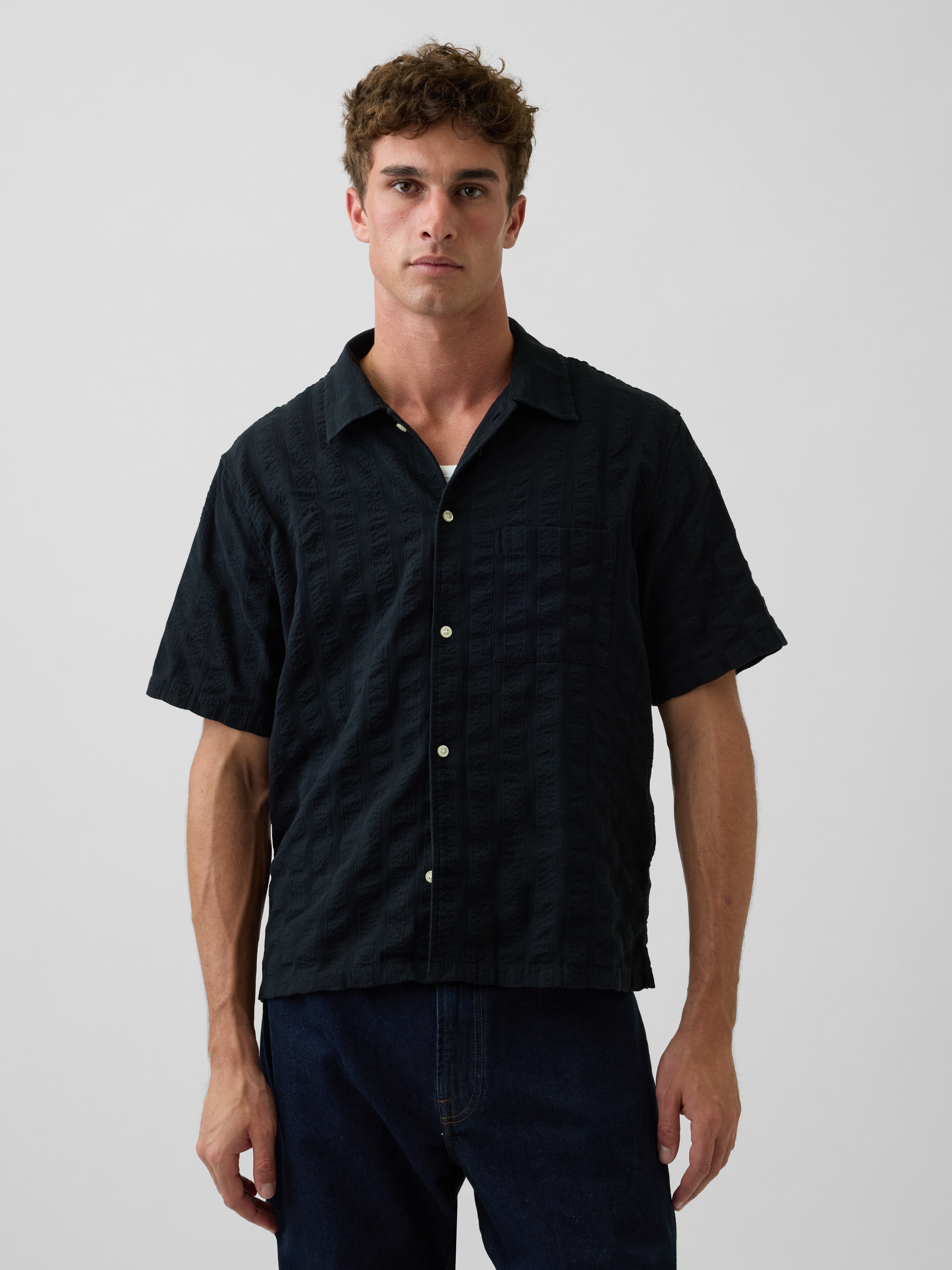 Dobby Relaxed Straight-Hem Shirt