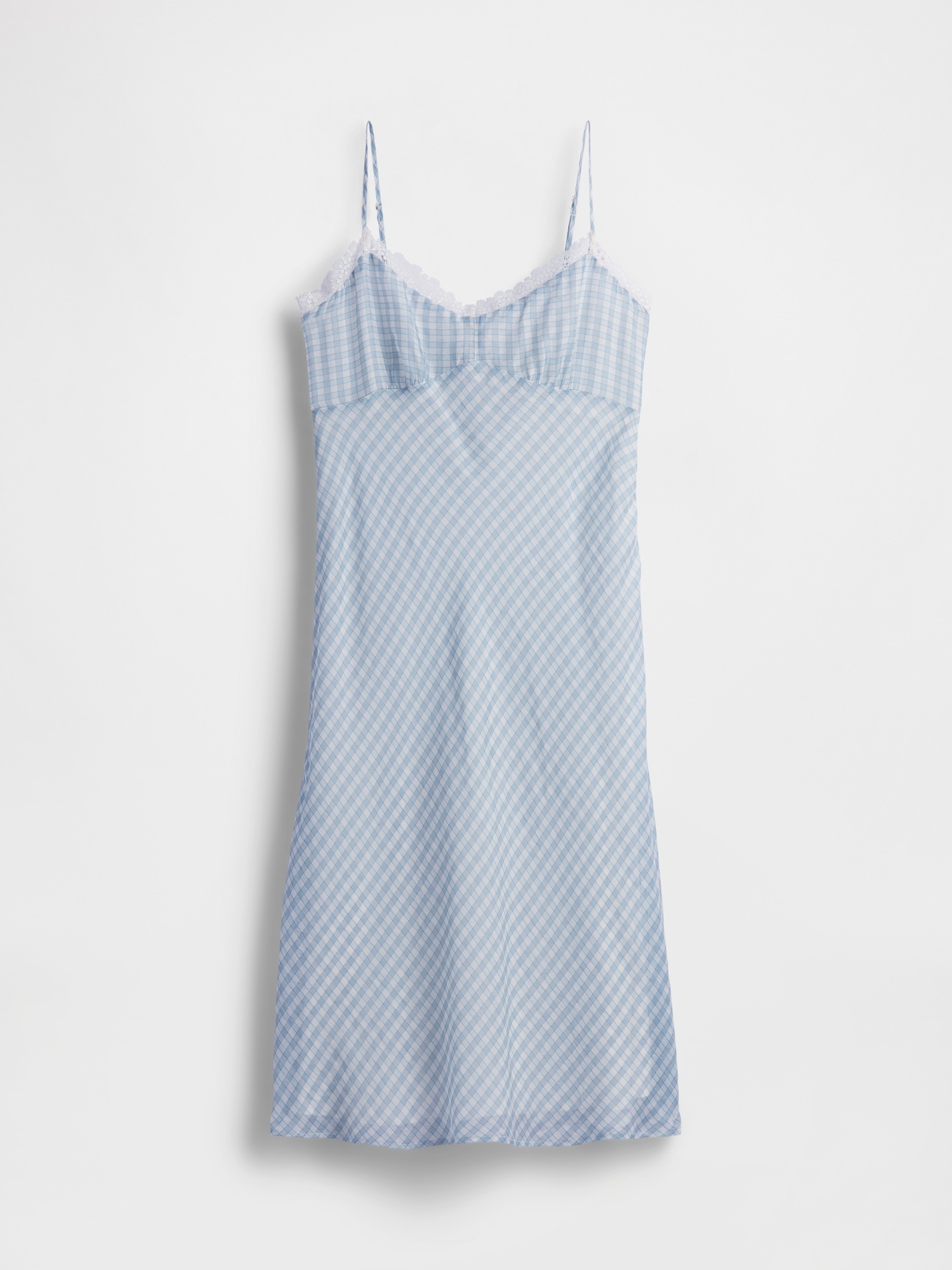 Женское платье Gap Gingham Midi Slip, цвет: Синий в мелкую клетку — фото 4