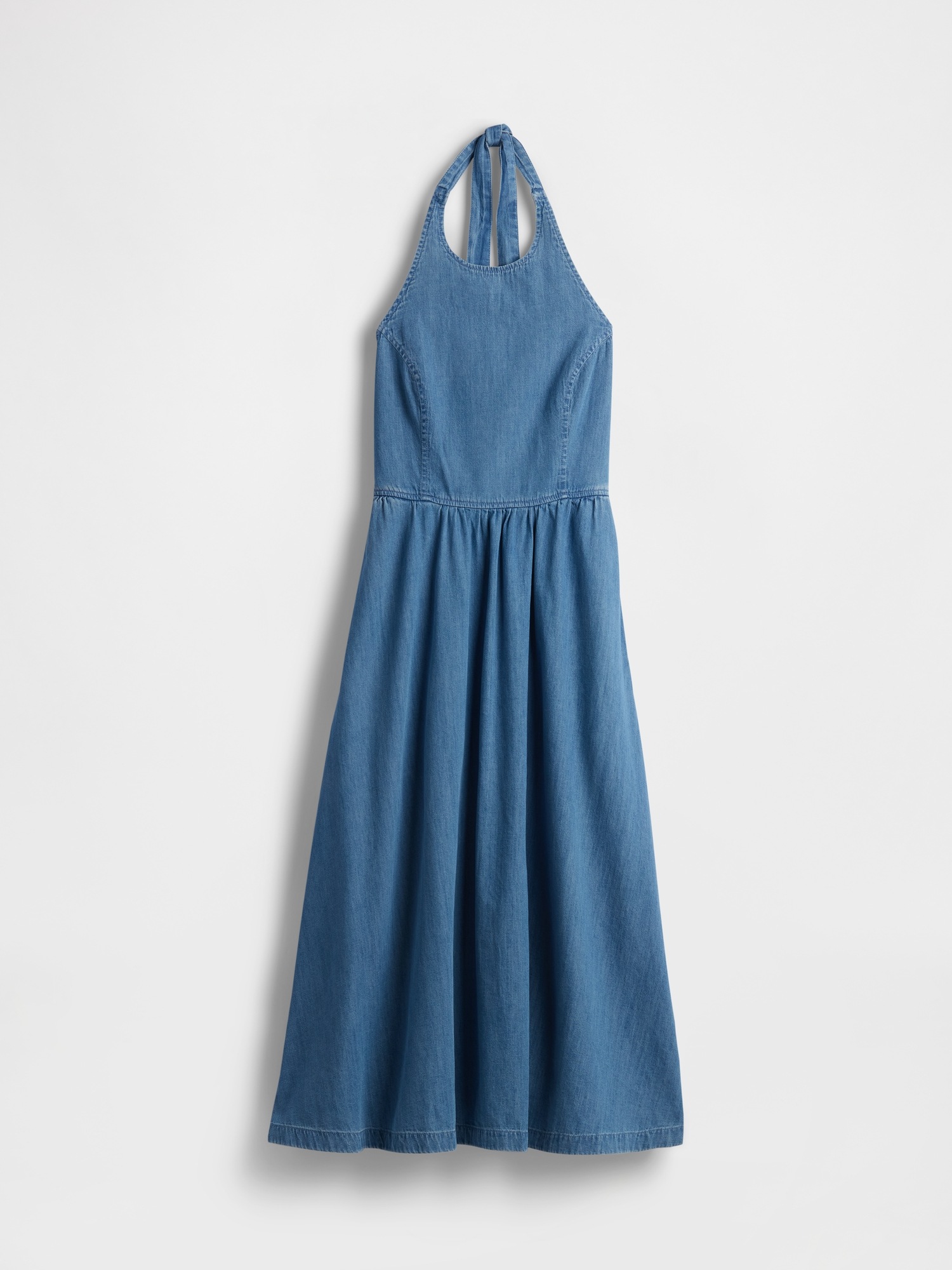 Женское платье Gap Denim Tie-Back Halter Maxi, цвет: Средняя варка — фото 5