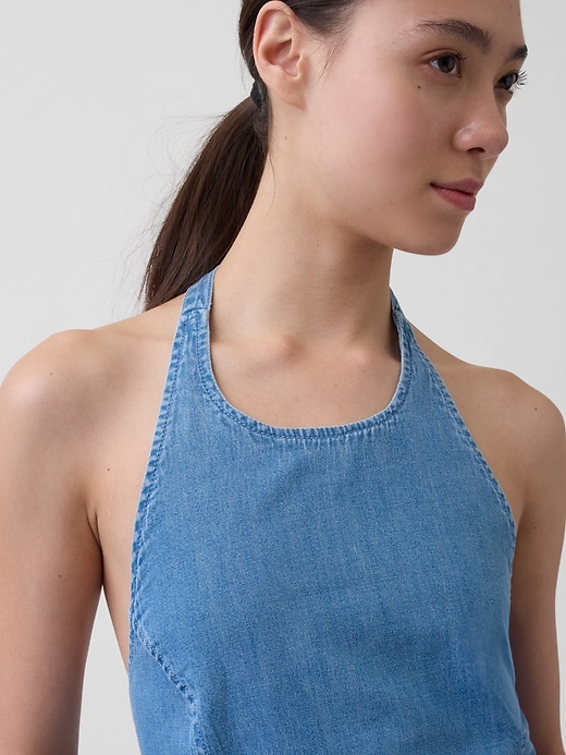 Image number 4 showing, Denim Tie-Back Halter Maxi Dress