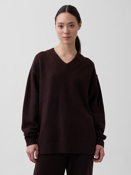 Image number 1 showing, CashSoft Oversized V-Neck Tunic Sweater