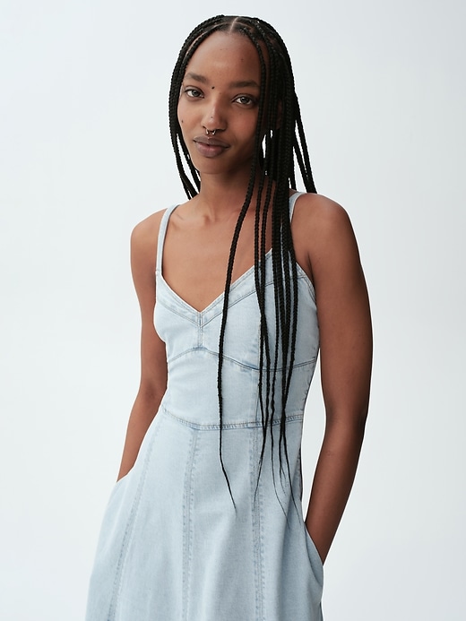 Image number 6 showing, Denim Seamed Corset Maxi Dress