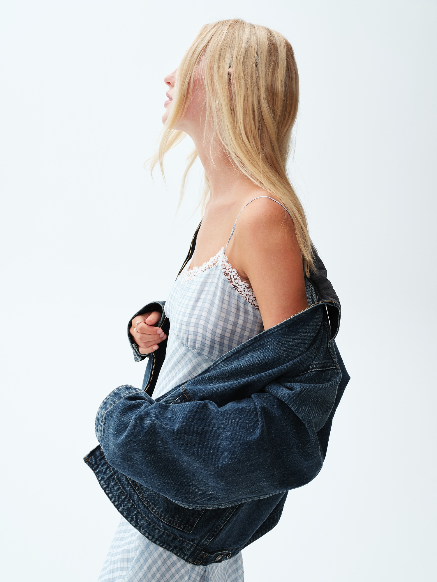 Женское платье Gap Gingham Midi Slip, цвет: Синий в мелкую клетку — фото 5