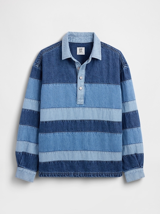 Image number 8 showing, Gap × HFR Stripe Denim Polo Shirt by Daveed Baptiste