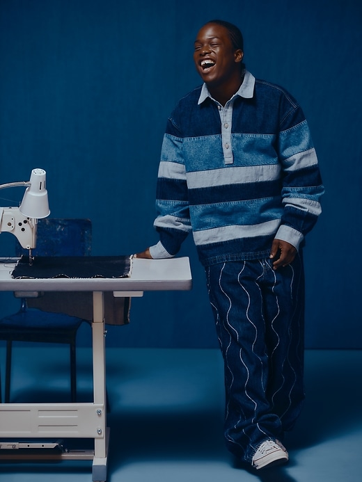 Image number 9 showing, Gap × HFR Stripe Denim Polo Shirt by Daveed Baptiste