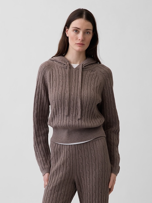 Image number 1 showing, CashSoft Relaxed Cable-Knit Hoodie