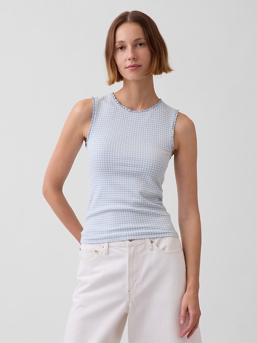 Image number 1 showing, Gingham Pointelle Shell Tank Top