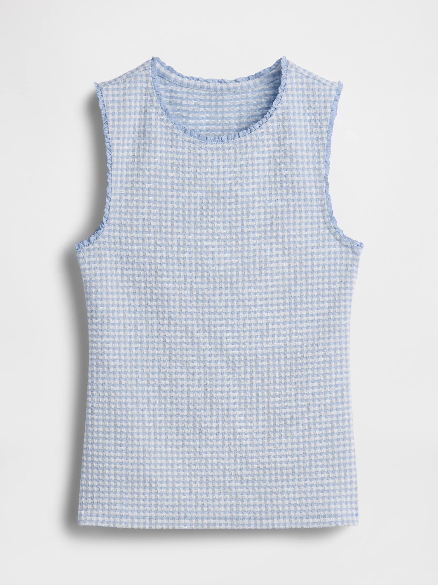 Gingham Pointelle Shell Tank Top