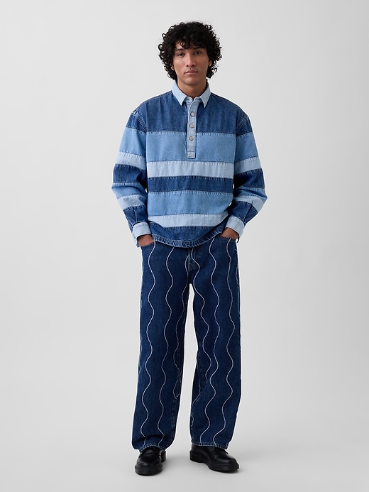 Image number 3 showing, Gap × HFR Stripe Denim Polo Shirt by Daveed Baptiste