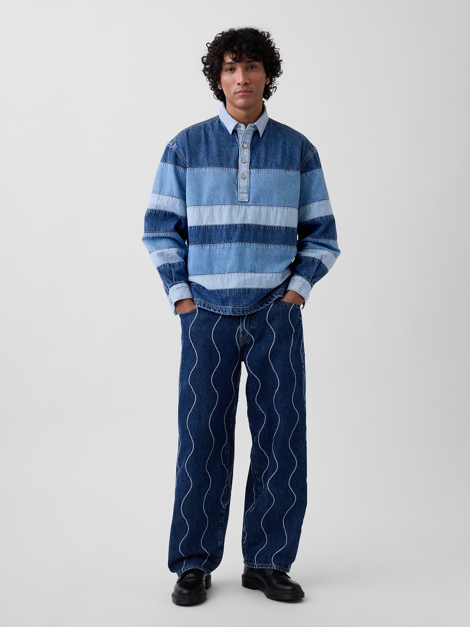 Gap × HFR Stripe Denim Polo Shirt by Daveed Baptiste