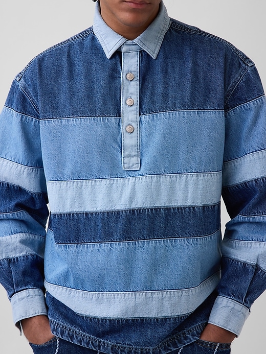 Image number 2 showing, Gap × HFR Stripe Denim Polo Shirt by Daveed Baptiste