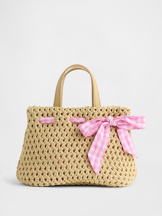 Image number 1 showing, Toddler Gingham Bow Straw Bag