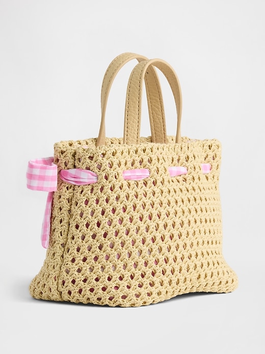 Image number 2 showing, Toddler Gingham Bow Straw Bag