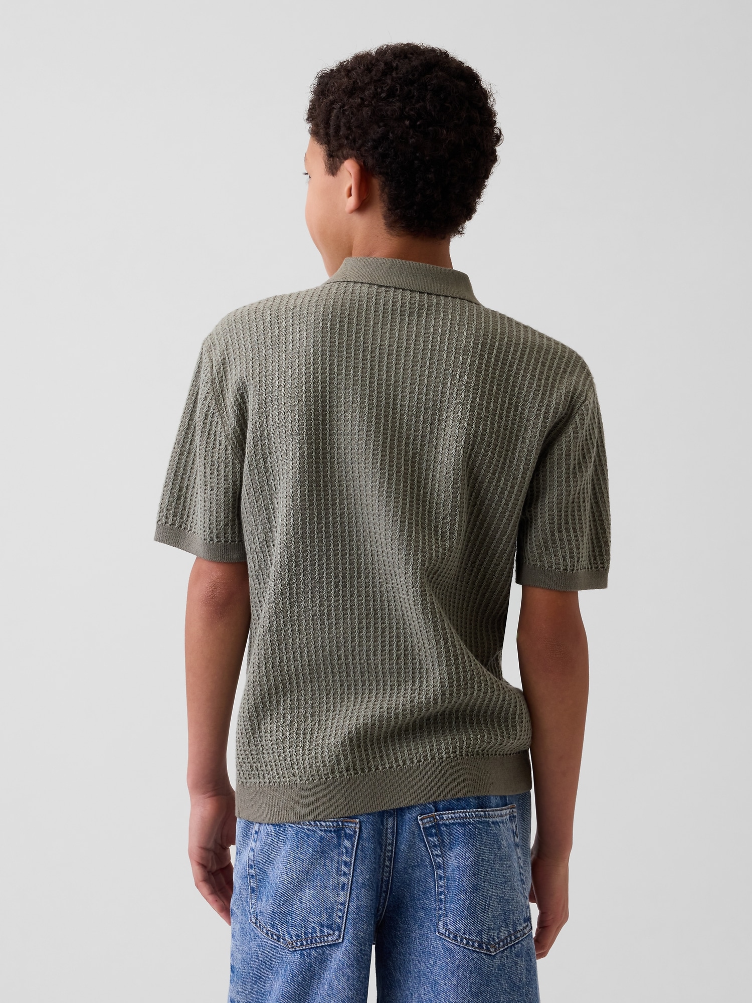 Kids Textured Polo Sweater Shirt