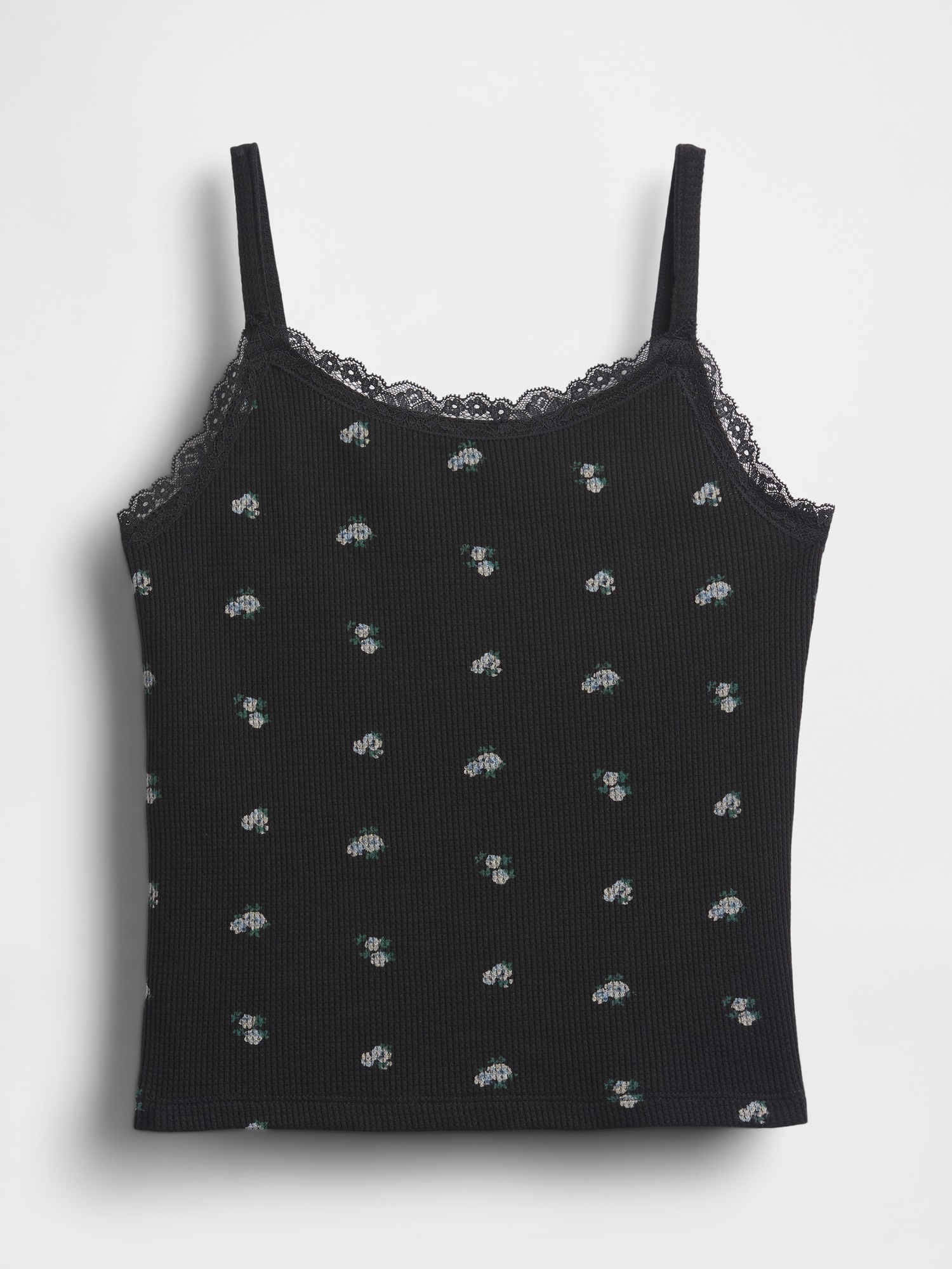 Детский топ Gap Waffle Lace-Trim Cami, цвет: Тёмно-синий — фото 2