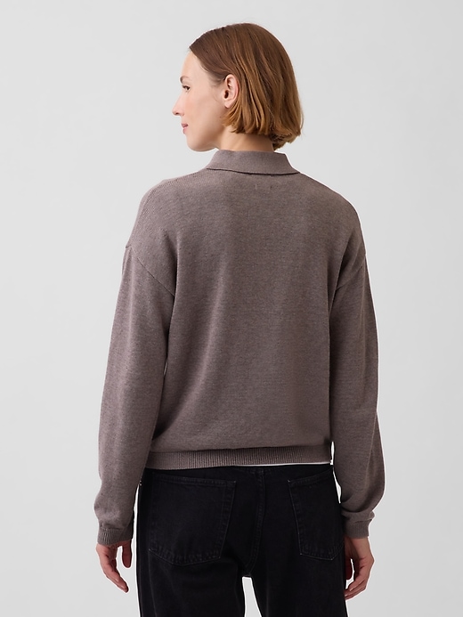 Image number 3 showing, 100% Cotton Relaxed Polo Sweater
