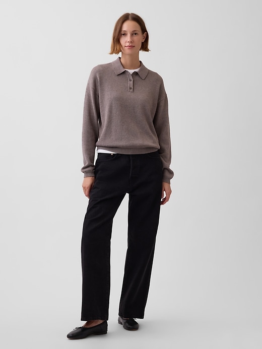 Image number 2 showing, 100% Cotton Relaxed Polo Sweater