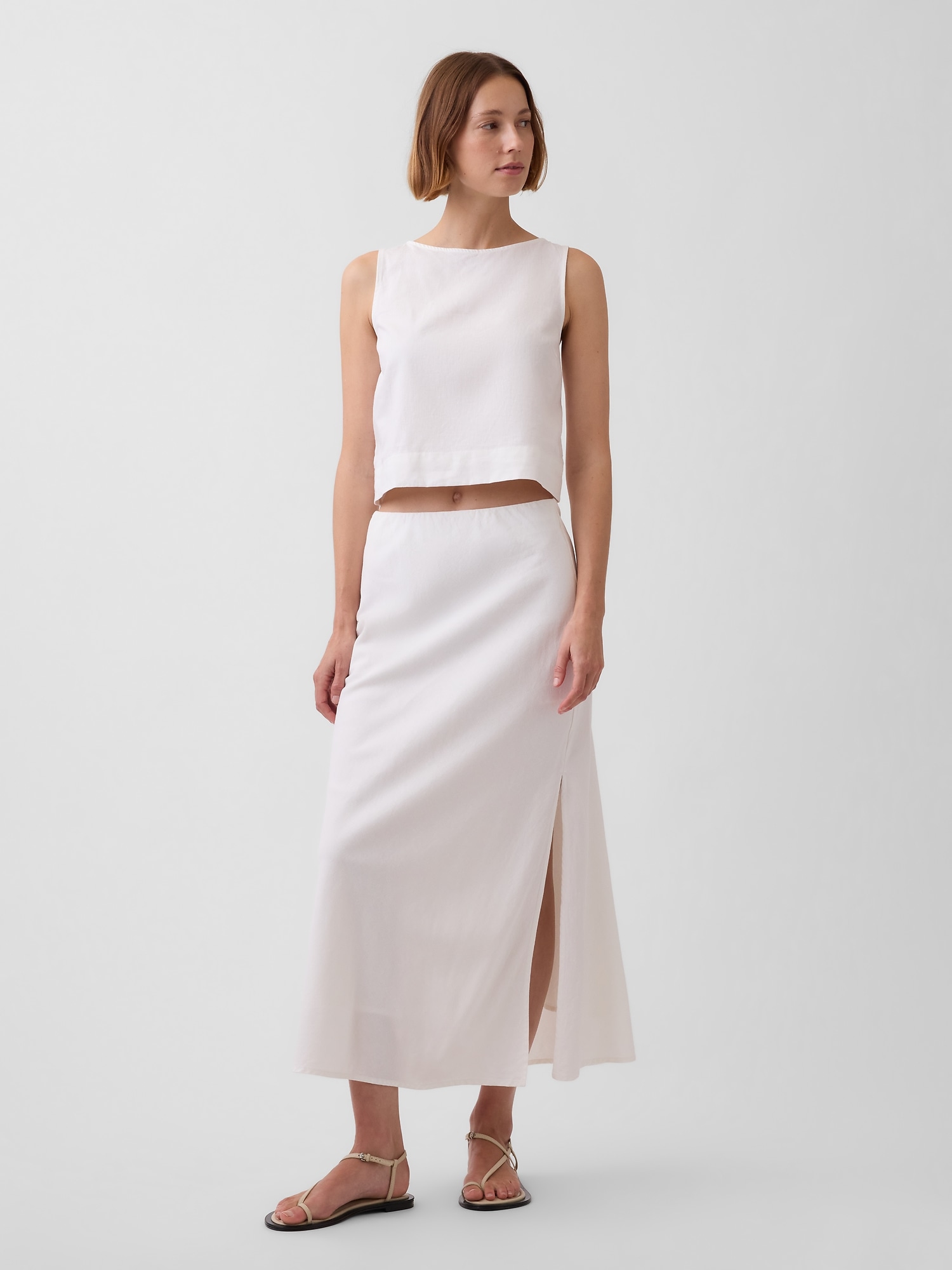 Linen-Blend Maxi Slip Skirt