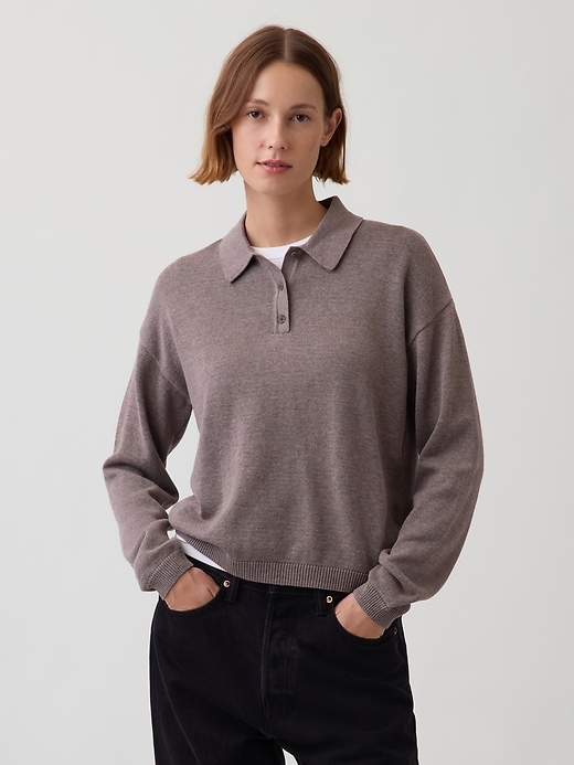 Image number 1 showing, 100% Cotton Relaxed Polo Sweater