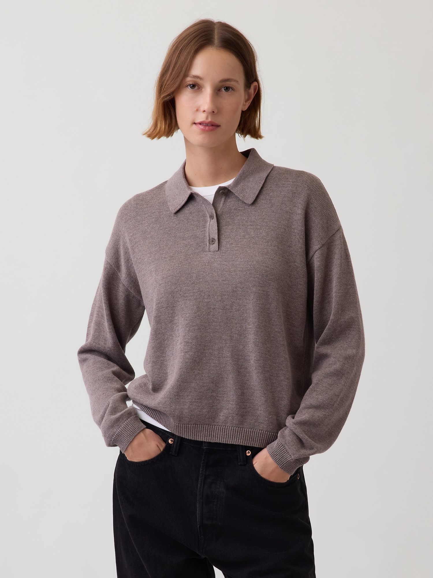 Gap 100% Cotton Relaxed Polo Shirt Sweater In Brown