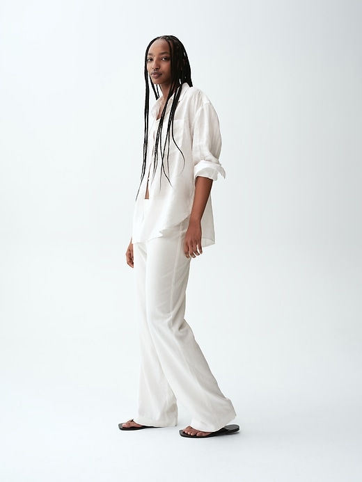 Image number 6 showing, Low Rise Linen-Blend Flare Pants