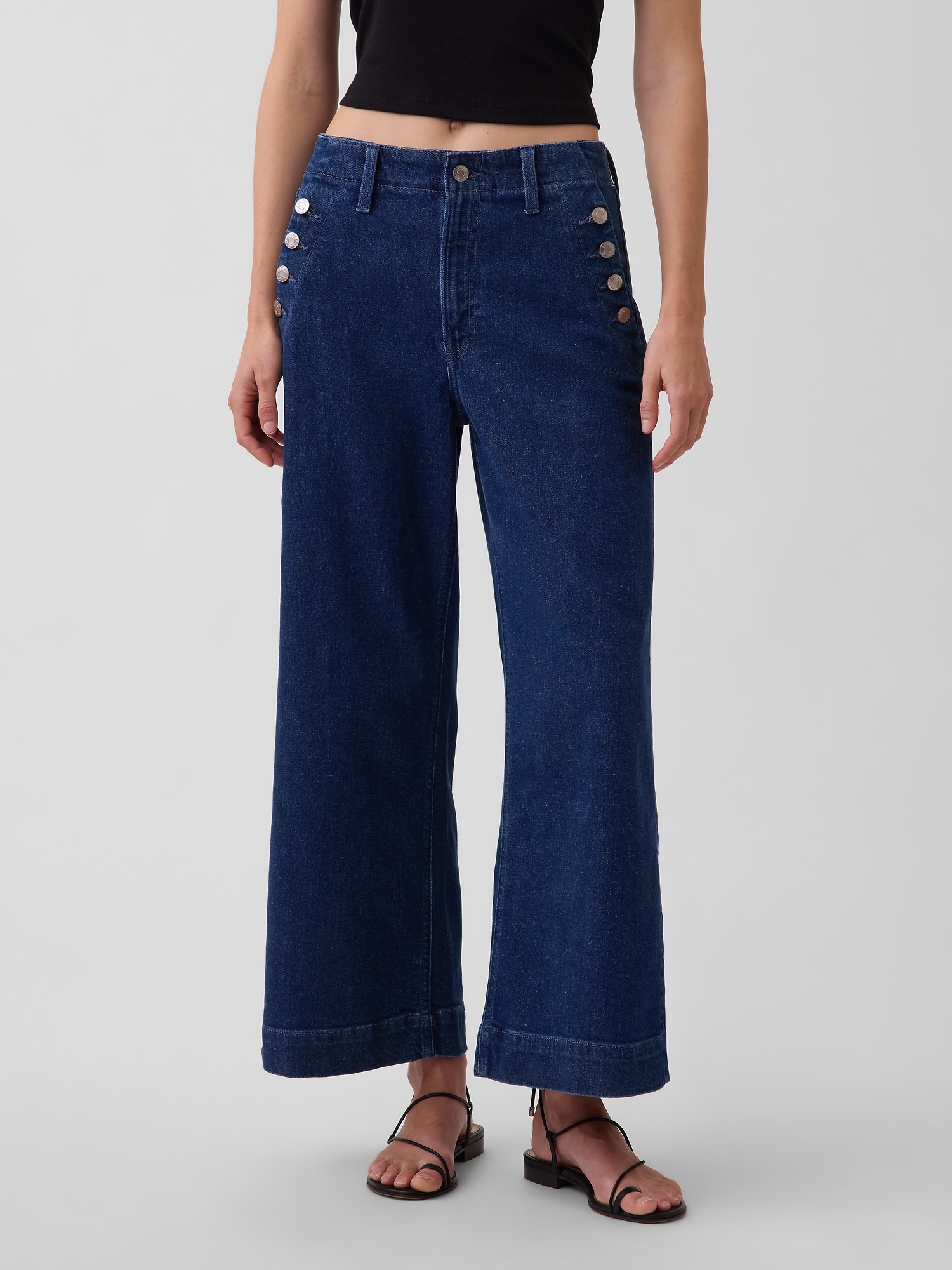 High Rise Stride Wide-Leg Ankle Sailor Jeans