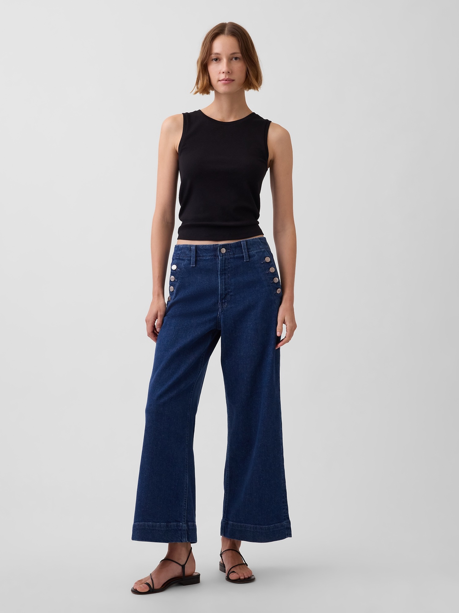 High Rise Stride Wide-Leg Ankle Sailor Jeans