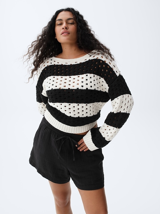 Image number 6 showing, 100% Cotton Crochet Boatneck Sweater