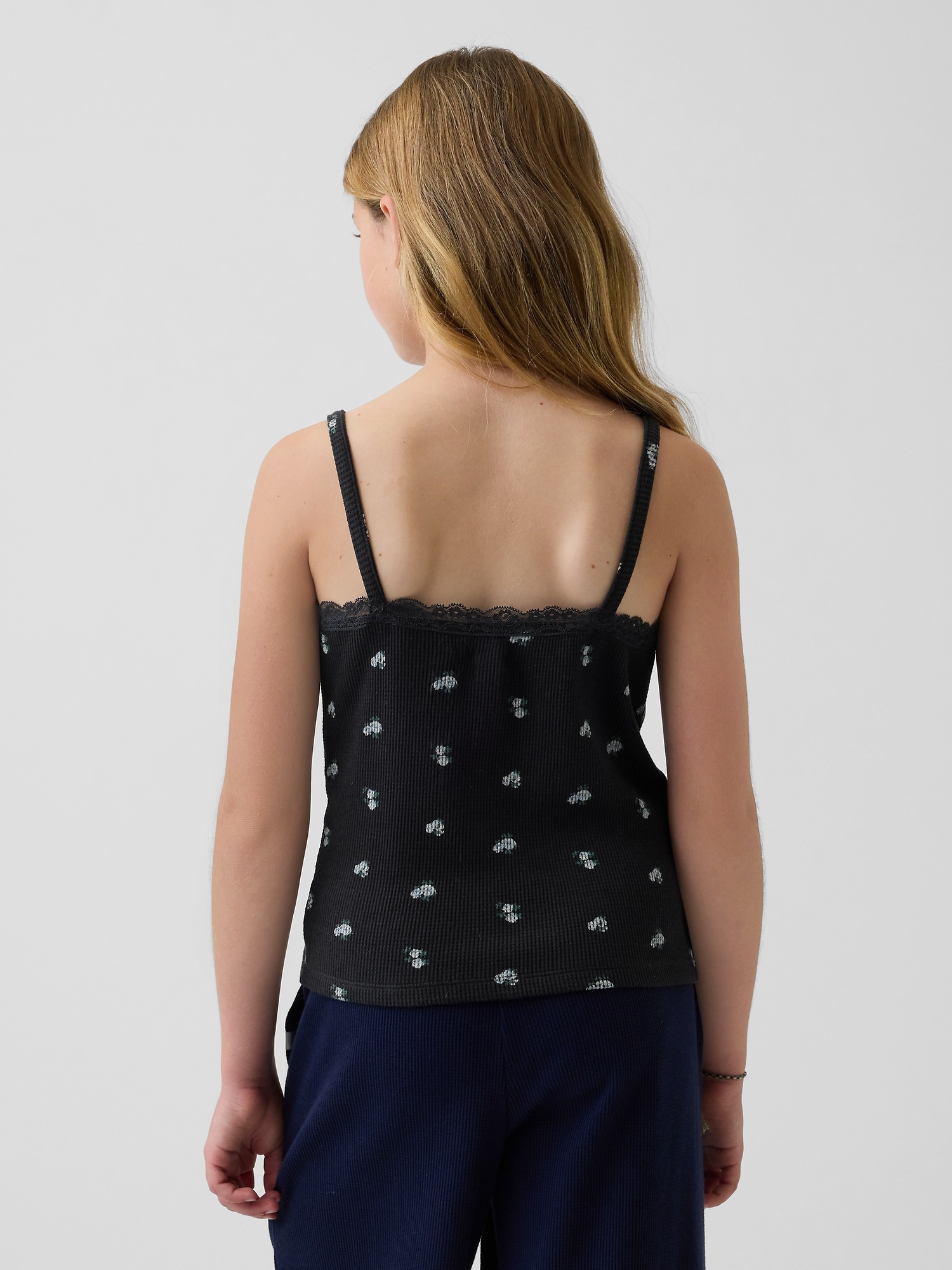 Детский топ Gap Waffle Lace-Trim Cami, цвет: Тёмно-синий — фото 3