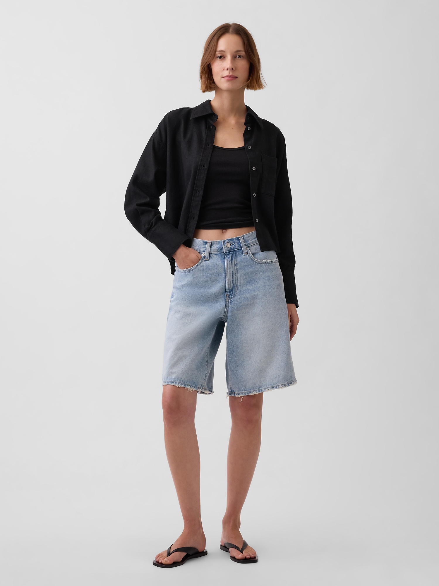 Женская рубашка Gap Linen-Cotton Oversized Shirt, цвет: Чёрный — фото 2
