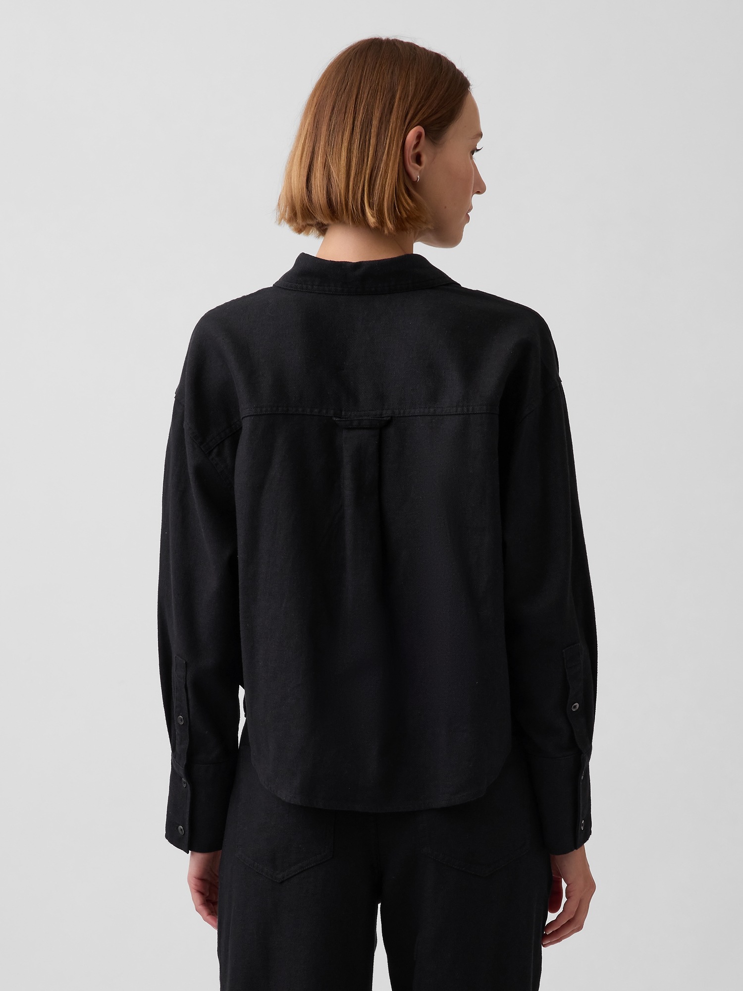 Женская рубашка Gap Linen-Cotton Oversized Shirt, цвет: Чёрный — фото 3