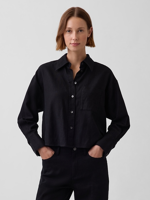 Image number 1 showing, Linen-Cotton Oversized Shirt