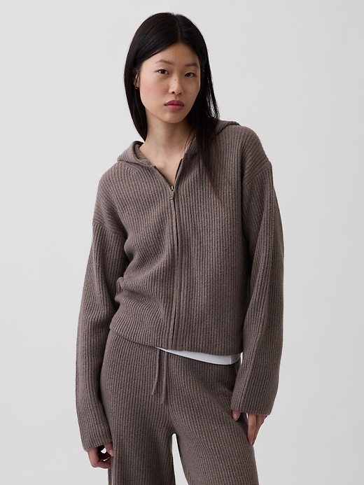 Image number 1 showing, CashSoft Oversized Shaker-Stitch Zip Hoodie