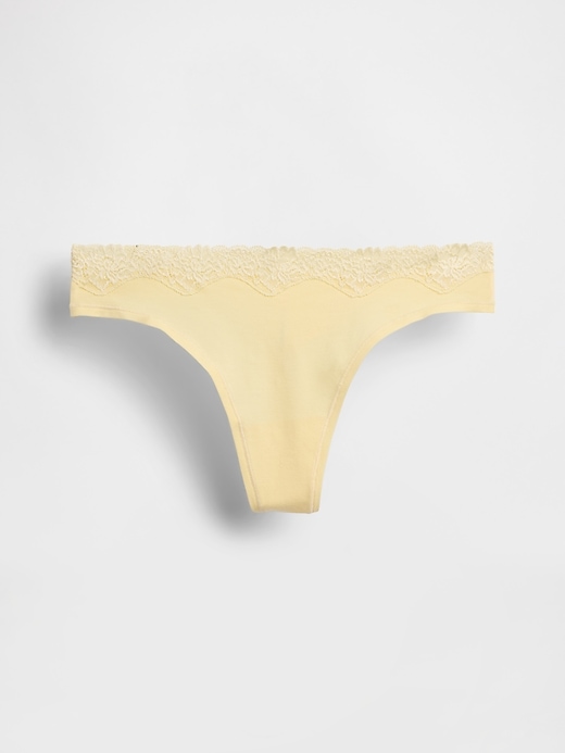 Image number 4 showing, Organic Stretch Cotton Lace-Trim Thong