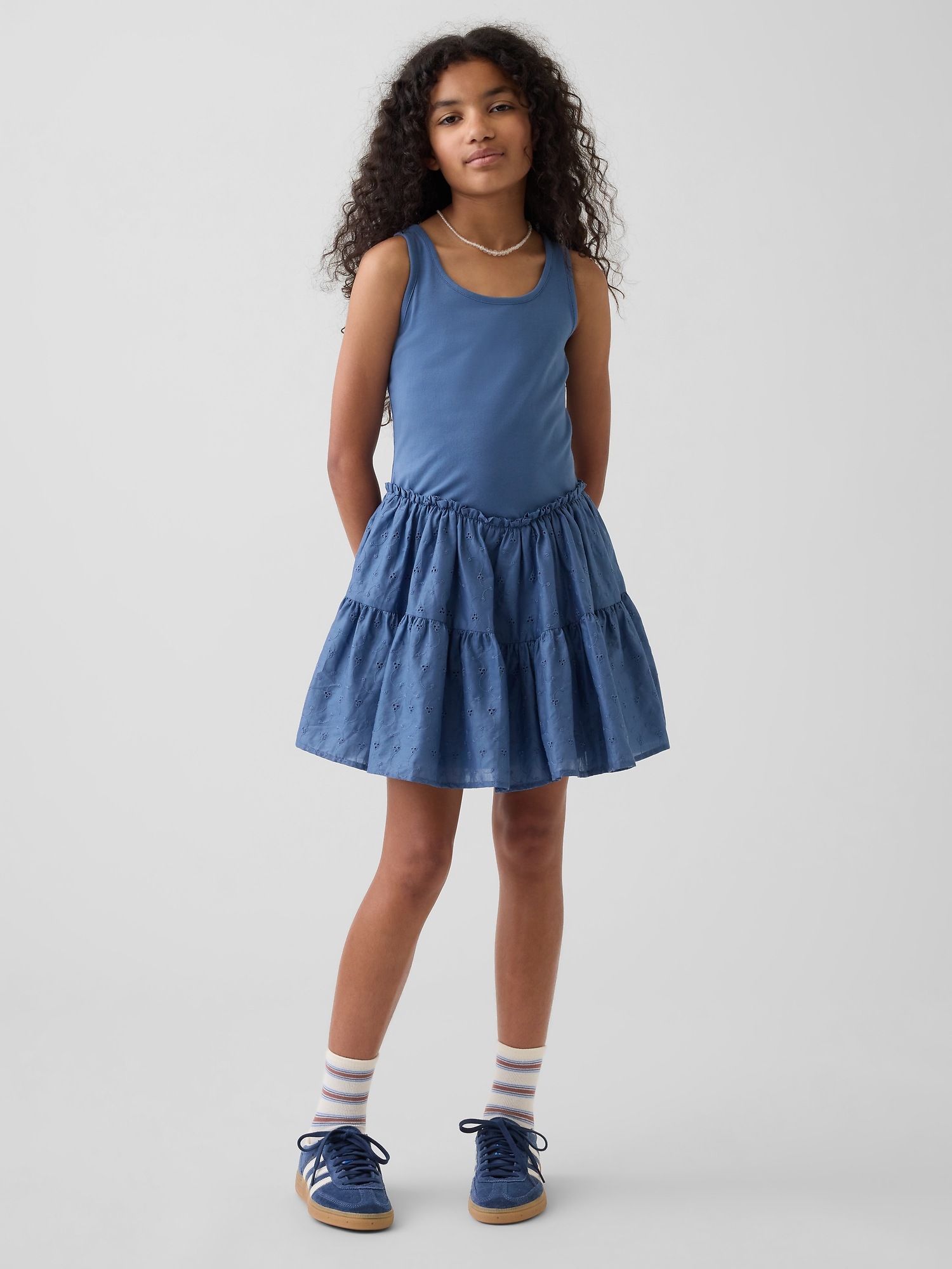 Детские платья Gap Kids Mixed Media Tiered Tank Dress