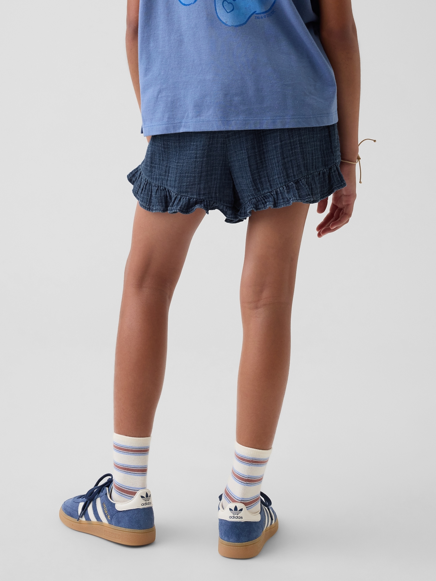 Kids Cotton Gauze Denim Easy Ruffle Shorts