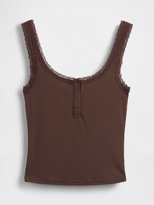 Image number 4 showing, Mini Rib Lace Henley PJ Tank Top