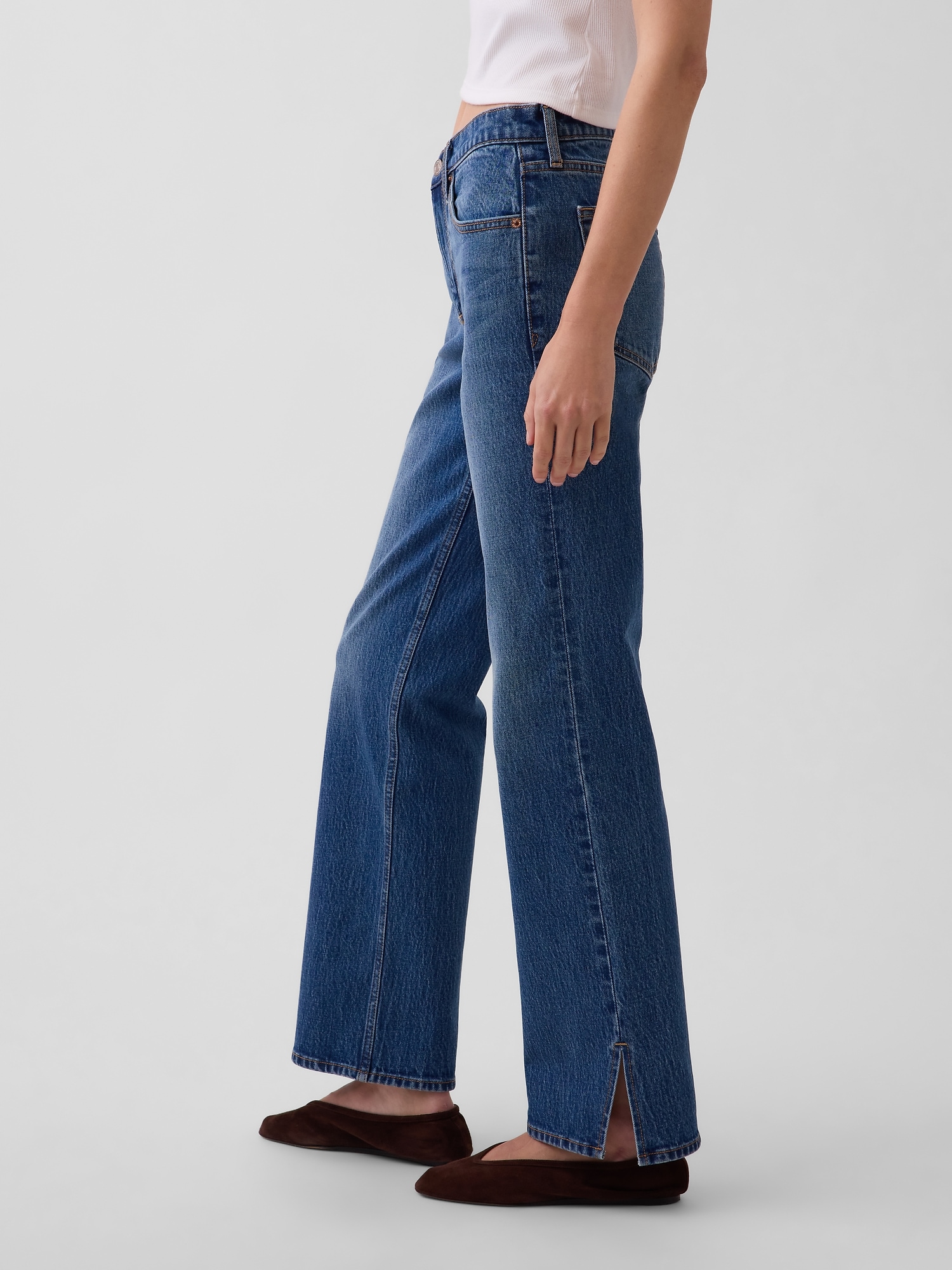 Mid Rise Relaxed Straight Split-Hem Jeans