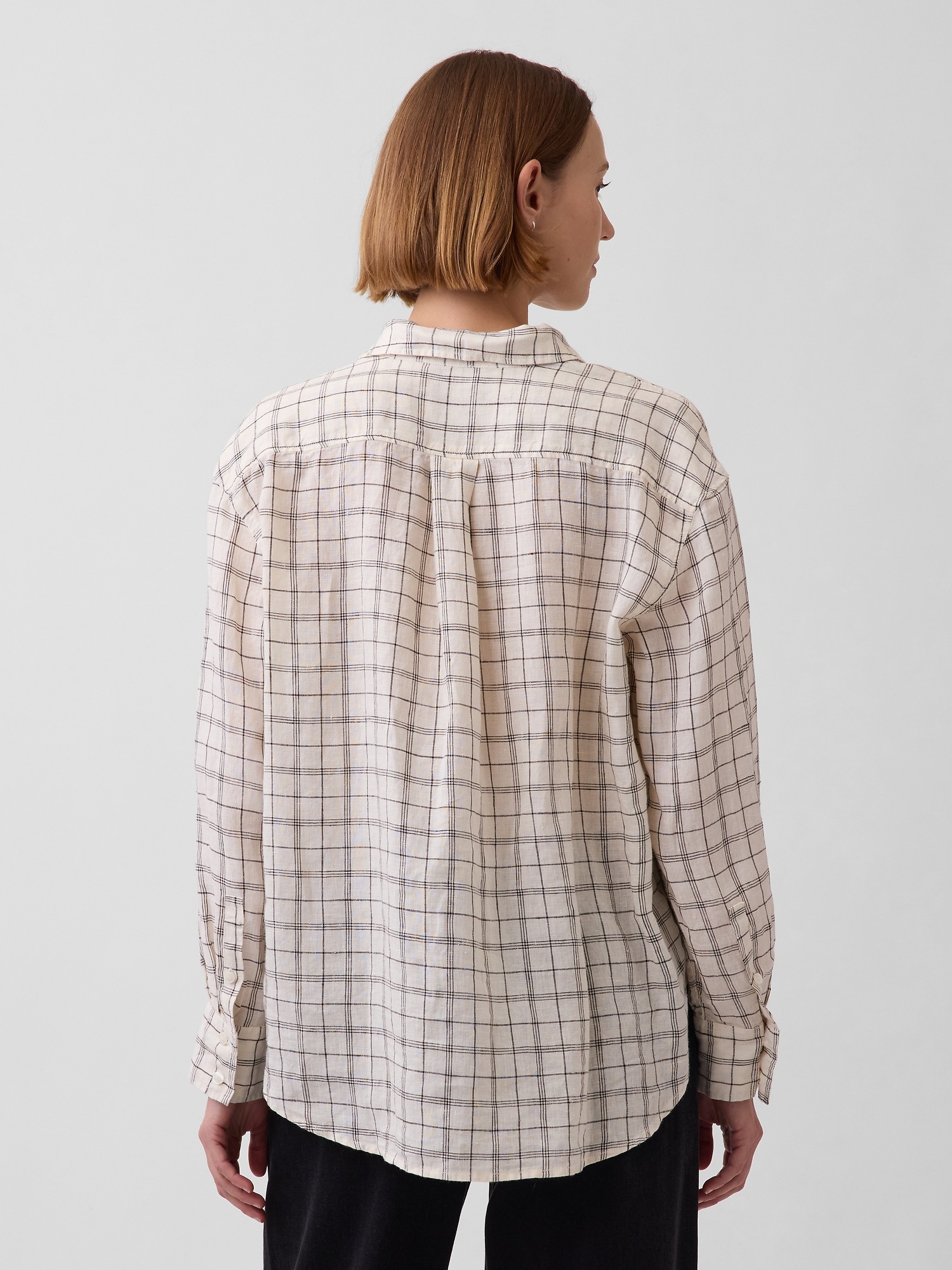 Женская рубашка Gap 100% Linen Oversized Shirt, цвет: Бежевый клетчатый — фото 3