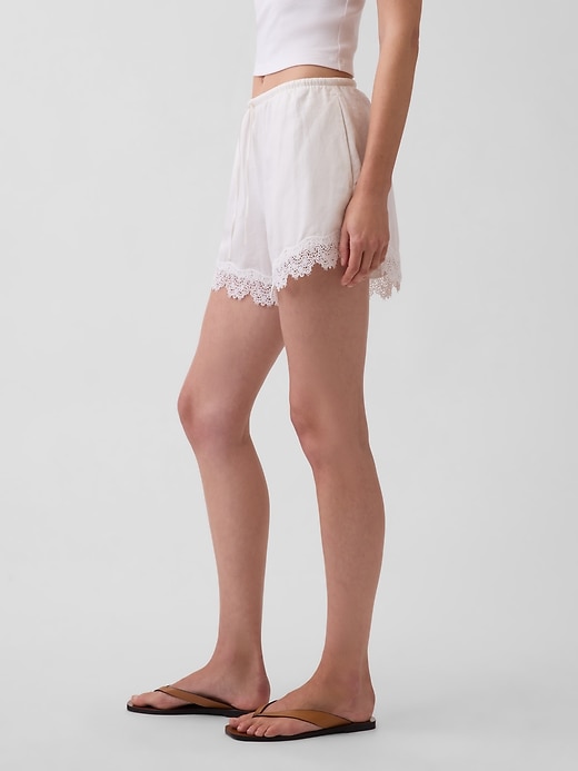 Image number 3 showing, 4" Mid Rise Linen-Blend Lace-Trim Shorts