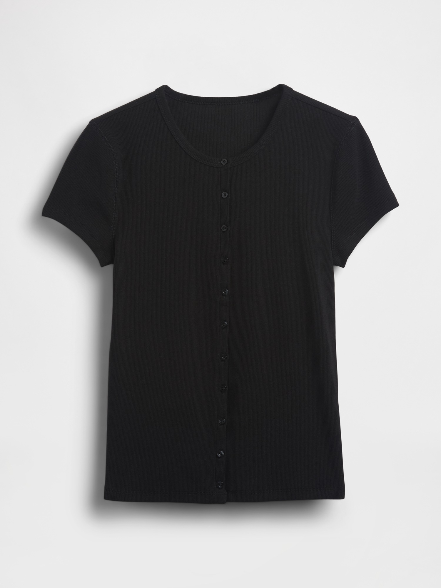 Женская футболка Gap Modern Rib Button-Front Crew, цвет: Чёрный — фото 5